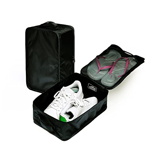 Travel Shoe Bags, Foldable Waterproof Shoe Pouches Organizer-Double Layer (2+2 Black Shoe Bags) - color: Black, size: 2+2 Packs