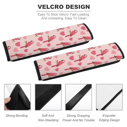 2 Pack Pink Cute Sweet Cartoon Parrots Hearts Car Seat Straps Shoulder Pads Soft Padded Seat Belt Cushion for Kids, All Vehicles, Pressure Relief - color: Pattern 593