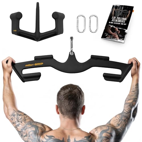 LAT Pull Down Bars Set, Triangular Stability LAT Pulldown Attachments with 8 Ergonomic Handles for Whole Back Training, Non-Slip Cable Machine Attachment for Gym Home Workout - color: Obsidian Black