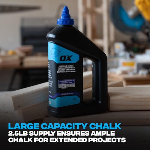 OX Blue Chalk Line Powder 2.5lb - Permanent Marking Chalk Refill | Chalk line refill for chalk reel, weather resistant up to 1 month, fade-resistant, high-contrast blue pigment, nozzle cap - color: Blue