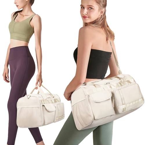 MAXTOP Gym Bag for Women Men Travel Duffle Bag Large Capacity Carry On Weekender Overnight Bag With Shoe Compartment Gym Tote Dry Wet Separation Duffel Bag for Travel - color: Beige, style: Gym Bag