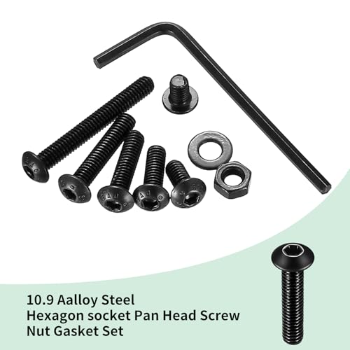 486 Pcs M4 Screws Assortment Kit, Metric Nuts and Bolts Assortment Kit, Hex Socket Button Head Cap Screw Bolts and Nuts Kits, Hex Socket Screw Set, Machine Screws Set, with Spanner(Black) - size: M4