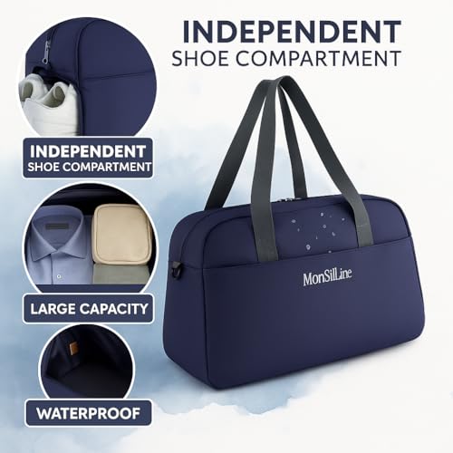 Gym Bag for Women Men with Shoe Compartment, Waterproof Small Duffle Bag for Travel, Sports, Weekend Lightweight Carry On Tote Bag (Blue) - color: Blue