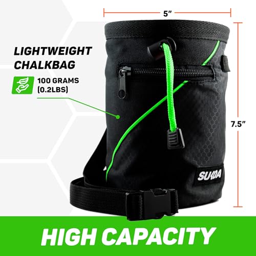 Chalk Bag for Rock Climbing - Rock Climbing Gifts Gear Accessories - Quick-Clip Belt, Large Zippered Pockets & Brush Holder - Weight Lifting, Gym, Bouldering, Disc Golf, Wall, Rock Climbing Chalk Bag - color: Green