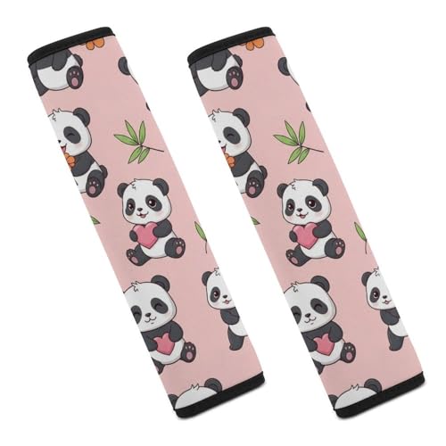 2PCS Cute Panda Leaves Pink Print Car Seat Belt Pad Universal Fit Seat Belt Covers Cushion for Kids, Car Seats Pushchair Strollers High Chair Pushchair, Easy Install (No Tool) - color: Pattern 1065