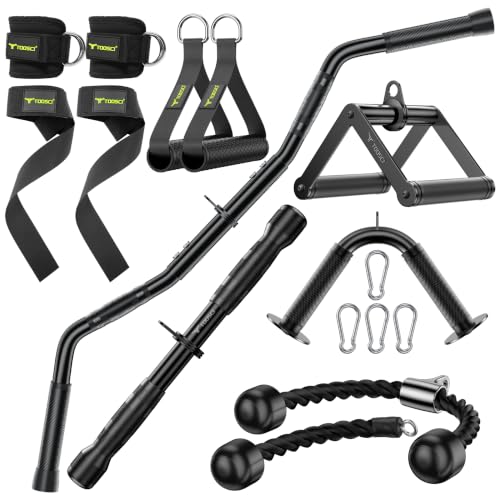 Cable Attachments for Gym, LAT Pulldown & Cable Machine Attachment Set: V-Shaped Bar, Rotating Straight Bar, V Rotation Handle, Nylon Tricep Rope, Ankle Straps & Handles, Home Gym - size: Long Bar Set