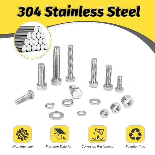 25 Sets 1/4-20x1-1/4 Bolt and Nut Set, Flat & Lock Washers Included,100PCS | 304 Stainless Steel 1/4-20 Bolt, Precision Fasteners Mechanical Assembly Equipment Repair & DIY - size: 1/4-20x1-1/4" 25sets