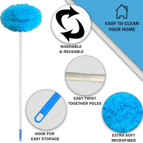 Evelots Ceiling Fan Blade Brush Cleaner - Long Extension Pole - Brush Both Sides at the Same Time - Scratch Resistant Microfiber Feather Cobweb Duster - Extra Long with Reach up to 12 Feet - style: 1 Unit - Up to 12 Feet Reach