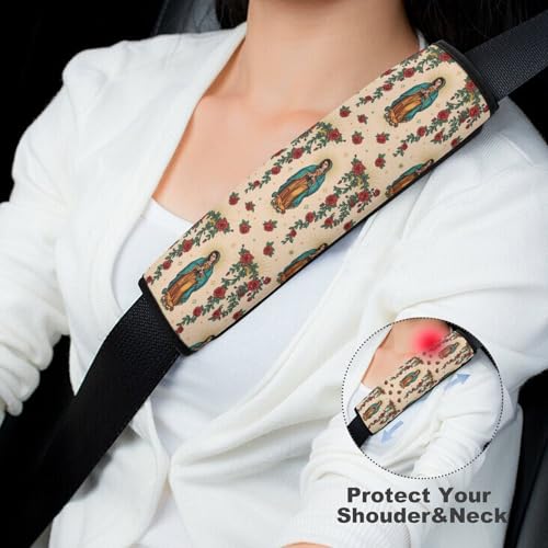 Universal Soft and Comfortable Seat Belt Shoulder Pad for Adult Use, Most Cars, 1 Pair Red Rose Guadalupe Virgen Harness Pads Strap Anti-Slip Pad - color: Pattern 34