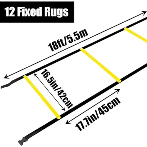 Tangle-Free Agility Ladder, 12 Fixed Rungs, 2 lb Heavy Duty, 18ft | Quick Setup Speed Ladder Training Equipment | 12 Fixed Rungs | 2 lb Heavy Duty | Connectable Design | Carrying Bag Included