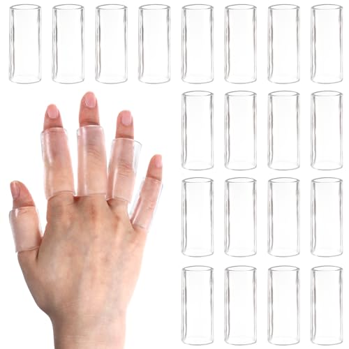 20 Pcs Silicone Finger Protectors, Crochet Finger Guard for Writing & Pain, Elastic Silicone Sleeves for Cracked Fingers, Reusable & Breathable (Transparent)