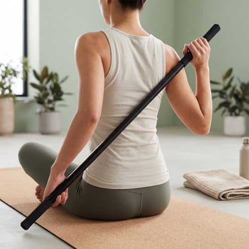 Semme Adjustable Yoga Stick Exercise Bar Stretching Mobility Pole with 3 Lengths 30 45 60 Inches Full Foam Sleeve for Home Gym Pilates Flexibility Training