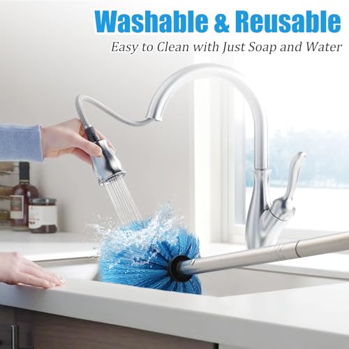 Cobweb Duster with Extension Pole - 6 FT Lightweight Stainless Steel Extendable Duster Ceiling Fan Duster for High Ceilings, Medium Stiff PET Bristle Spider Web Brush for Indoor/Outdoor Cleaning - size: 6FT