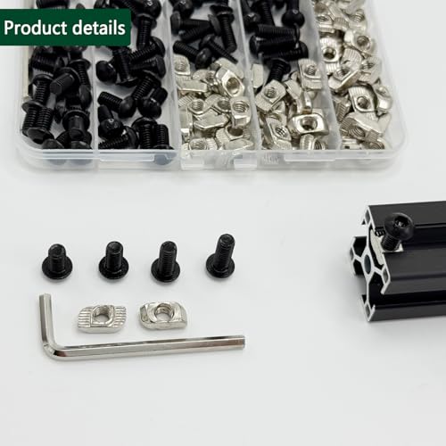 120 pcs M6 T Nut Screws Kit for 3030 3060 Aluminum Extrusion, 60 pcs Black M6x10/12/14/16mm Hexagon Socket Screws and 60 pcs M5 Drop in T-Nuts with 1 pcs M6 Hex Wrench - style: 120pcs 30 Series Screws Kit Black
