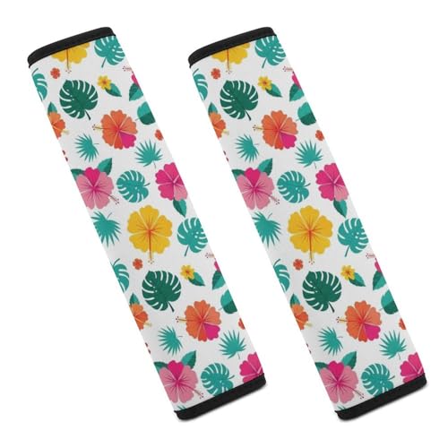 Universal Fit Seat Belt Shoulder Pad for Adult Use, Most Cars, 2 Pack Hawaiian Hibiscus Harness Pads Strap Pressure Relief - color: Pattern 1010