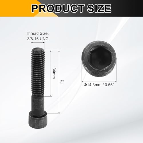 PATIKIL 3/8"-16 x 2 Socket Head Cap Screws Bolts, 10Pcs Carbon Steel Hex Head Metric Screws for Door Road Bicycle Mountain Bike Auto Ship Communication Equipment, Black - size: 3/8"-16 x 2