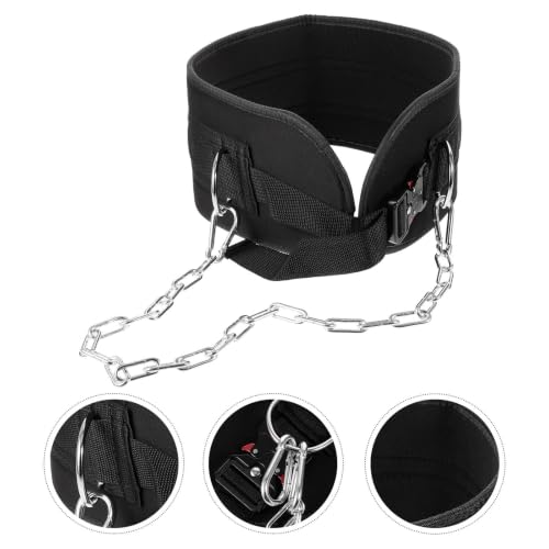Black Fitness Dipping Belt with Metal Chain for Weightlifting, Creative Design Waist Belt to Reduce Waist Pressure, for Indoor Fitness and Physical Exercise