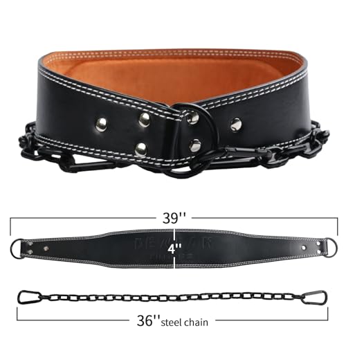 Heavy-Duty Leather Weightlifting Dip Belt with Steel Chain—Weightlifting, Squats, Deadlifts, Weighted pull-ups, Push-ups and Progressive Resistance Training - color: Black