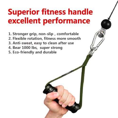 Heavy Duty Gym Exercise Handles Attachment for Cable Machine,Resistance Band,Pulley System Home Fitness Workout Equipment, with Elastic Rubber Grip and 2 Large Carabiners - color: Military Green xw