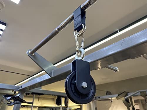 90mm Gym Pulley System Pulley Wheel with 2 Hanging Strap Carabiner, Fitness Swivel Pulley Wheel for DIY Home LAT Pulldown and Lift Cable Machine