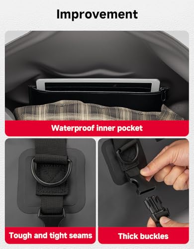 KEMIMOTO Waterproof Motorcycle Dry Bag – Duffle Tail Bag Soft Luggage, 25L/40L/65L Large Capacity with 4 Quick-Release Straps, Dustproof for Touring, Adventure, Motorcycling & Camping Grey - size: 65L