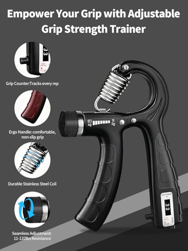 Saicefe Grip Strength Tester Electronic Hand Dynamometer of 396lbs/180kg | Grip strengthener Trainer Adjustable Resistance for Sports Home Gym with Digital Display Precision Training for Rehab Fitness