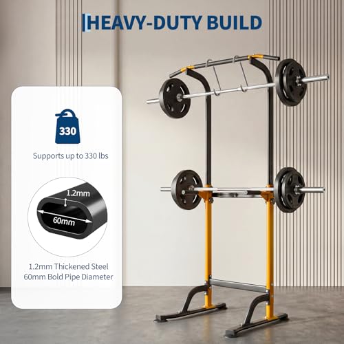 Power Tower Pull Up Bar Station - 330 LBS Stable Multi-Function Gym Dip Station for Home Strength Training Equipment - 10 Adjustable Heights Heavy Duty Pull-Up Tower with h-Shaped Base & Push-Up - color: Yellow