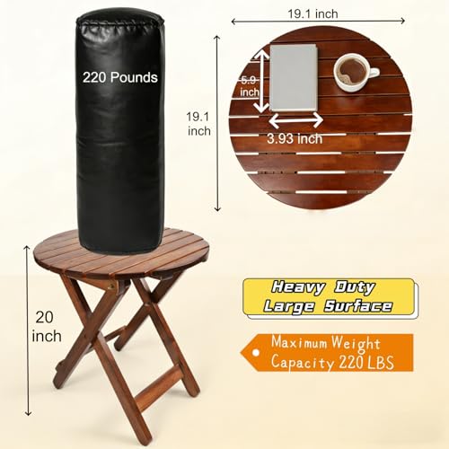 Outdoor Wooden Side Table, Folding Patio End Table, Small Round Furniture Table for Adirondack Chair, Balcony, Porch, Acacia Wood, No Assembly, Brown - color: R-brown-1