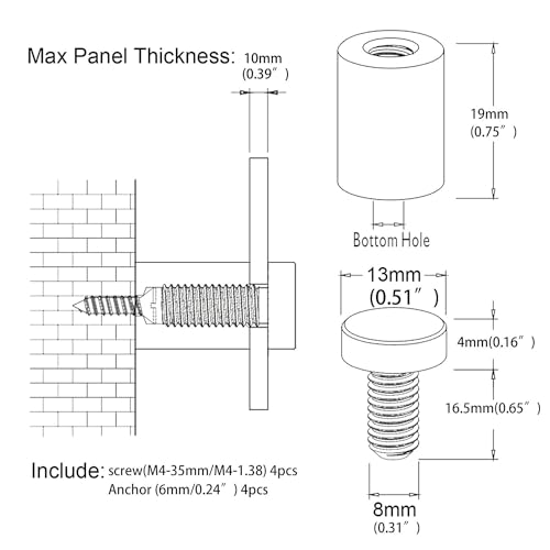 Sign Standoff 1/2" x 3/4", Solid Aluminum Sign Standoff Screws Mounting Hardware Polished White for Glass Panel, Acrylic Panel,Pack of 4 - color: White, size: 1/2"x3/4" 4 Pack