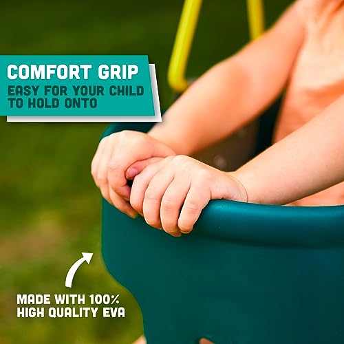 Premium High Back Full Bucket Toddler Swing Seat with Finger Grip, Plastic Coated Chains and Carabiners for Easy Install - Green - Squirrel Products - color: Green