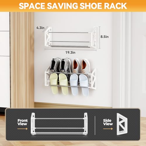 Hanging Shoe Rack,3 Pack Wall Mounted Shoe Rack with Adhesive Slim Shoe Shelf Hanging Organizer Holds 12 Pairs of Shoes Space Saving for RV Camper Entryway White