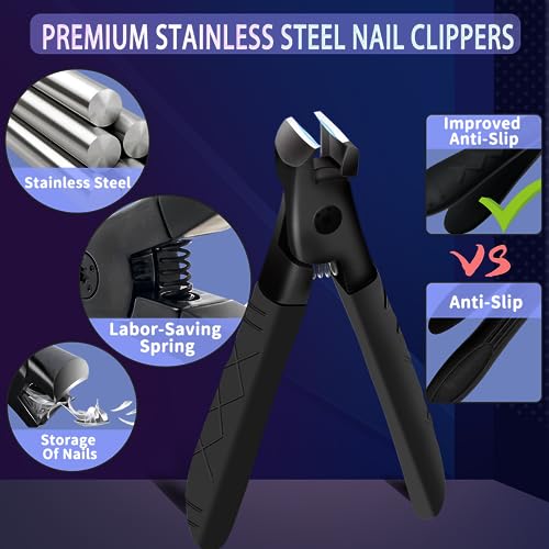 Heavy Duty Nail Clippers for Thick Nails, Anti-Slip Toenail Clipper Set for Seniors & Women at Home Salon - size: black