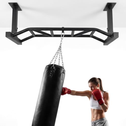 Generic 47 Inch Ceiling Mount Pull Up Bar Adjustable Height&Supports To 600 Lbs Heavy Duty Multi-Grip Chin Up Bar for Garage/Home Gym and Strength Training