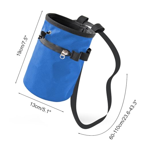 DONGKER Climbing Chalk Bag,Drawstring Bouldering Chalk Bag Bucket with Adjustable Belt & Zippered Storage Pockets for Rock Climbing Bouldering - color: blue