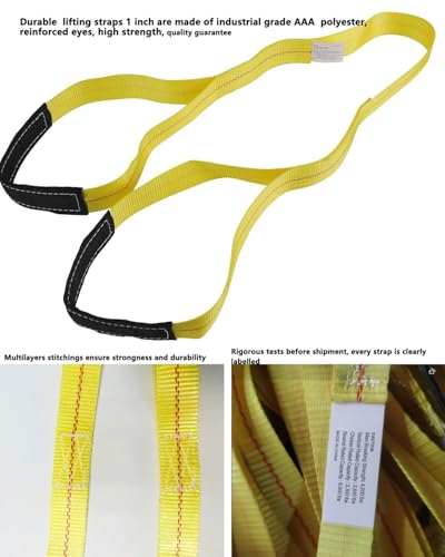 2 Pack 1 "x6' Lift Sling Straps Reinforced Loops 1 inch 6 Feet Tree Saver Strap 8000 Pound Capacity, Lifting Straps for Hoist, Winch Straps Yellow