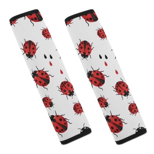 Soft Padded Car Seat Straps Shoulder Pads for Elderly Support, All Vehicles, 1 Pair Ladybug Rain Beige Shoulder Protector Anti-Slip Pad - color: Pattern 771