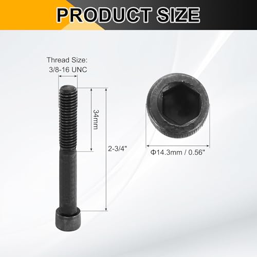 PATIKIL 3/8"-16 x 2-3/4 Socket Head Cap Screws Bolts, 10Pcs Carbon Steel Hex Head Metric Screws for Door Road Bicycle Mountain Bike Auto Ship Communication Equipment, Black - size: 3/8"-16 x 2-3/4