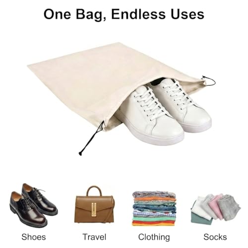 4 Pack Shoe Bags for Travel, Drawstring Travel shoe bag, Black & Beige | Large Size 18.3*13.78 inch,Soft Flannel Material,Washable & Reusable,Shoe Bag for Luggage