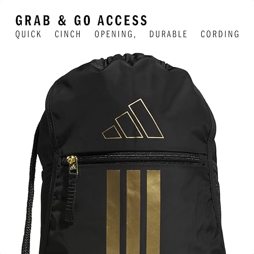 adidas Alliance Sackpack – Drawstring Backpack for Sports, Small Gym Bag, Black/Gold Metallic/3, OSFA - color: Black/Gold Metallic/3