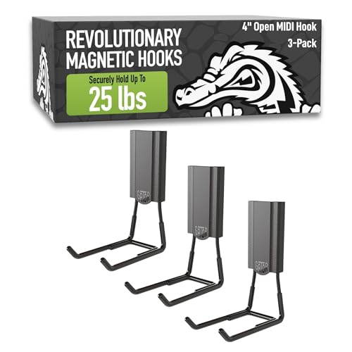 GATOR MAGNETICS MIDI 4 in Open Hooks, 25 lb Heavy Duty Magnetic Hooks for Steel Surfaces, Patented Easy-Release, Non-Slip Grip – Storage & Organization, Garage, Shed, Home, Cleaning Tools - 3 Pack - size: 4" - Black, style: Open Hooks