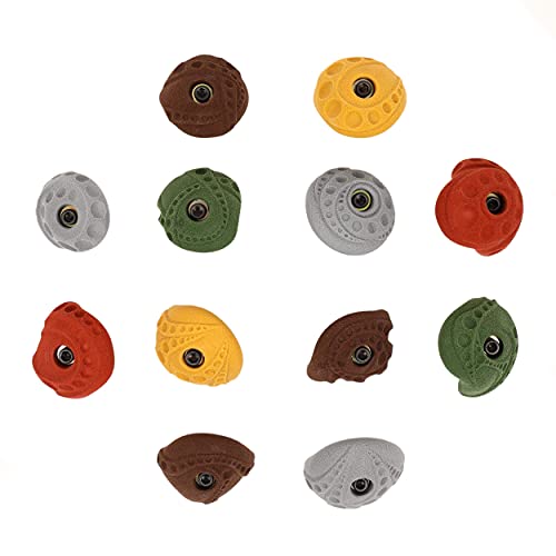 Atomik Rock Climbing Holds Set of 12 Mini Bolt-On Jugs in Assorted Earth Tones