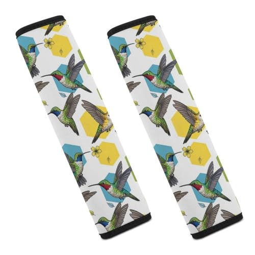2 Piece Soft Padded Car Seat Belt Pad for Elderly Support, Stroller Pushchair High Chair, Hummingbird Bird Art Shoulder Harness Cover, Shock Absorption - color: Pattern 470