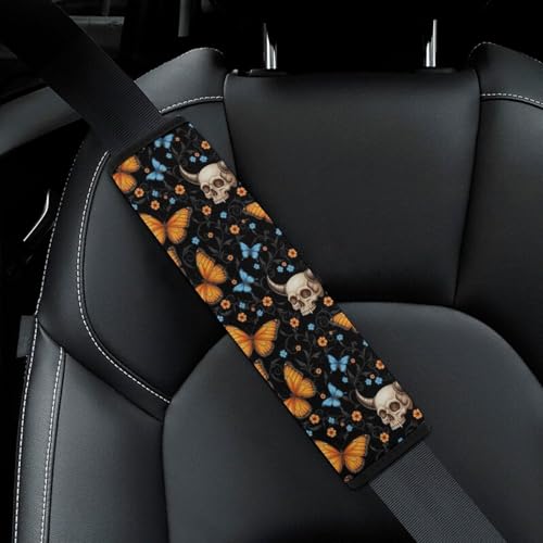 2PCS Halloween Moth Butterfly Horror Skeleton Skull Seat Belt Shoulder Pad Soft Padded Harness Pads Strap for Adults and Children, All Vehicles, Anti-Slip Pad - color: Pattern 991