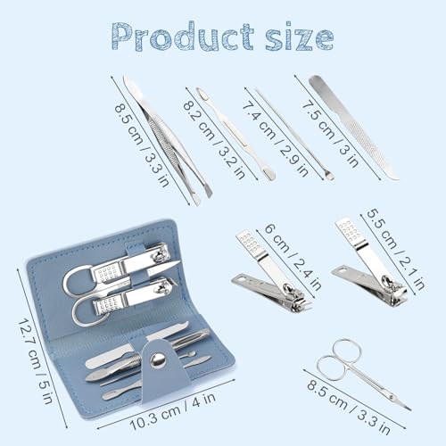7-in-1 Manicure Kit – 10Piece Travel Nail Kit with Stainless Steel Tools, Ultra-Compact 5x6 cm Pouch for Perfect Nails Anywhere, Ideal Gift for Women, Men, and Travelers (Blue)