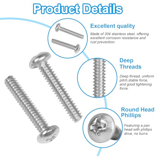 15 Pcs #6-32 x 2 Pan Head Machine Screws, 304 Stainless Steel, Truss Head Bolts, Full Thread, Bright Finish, Phillips Drive for Furniture Repairs and 3D Printer - size: #6-32 x 2"