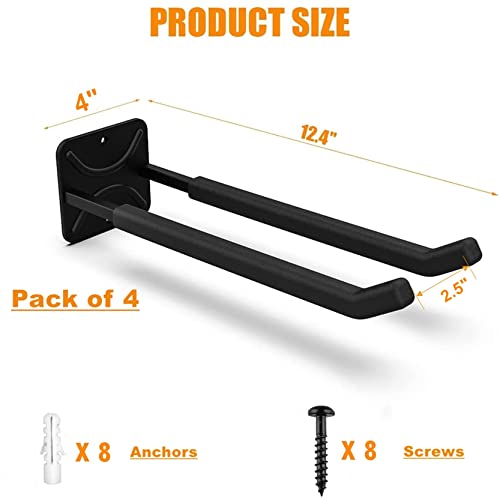 TORACK 4 Pack Garage Storage System Hooks, Heavy Duty Wall Mount Tool Organizer, Chair Hanger Garage Storage Utility Hooks for Car Tires, Ladders, Chairs, Strollers, Power Tools, Garden Tools - size: 4-Pack 12.4" Heavy Hooks