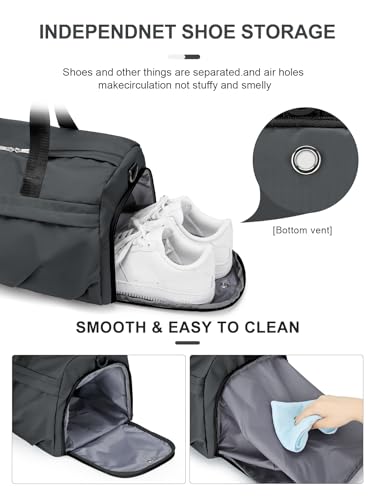 Gym Bag for Women Men with Shoe Compartment, Sport Duffel Bag, Waterproof Travel Weekender Overnight Carry on Bag for Yoga with Trolley Sleeve, Grey - color: A8-Grey