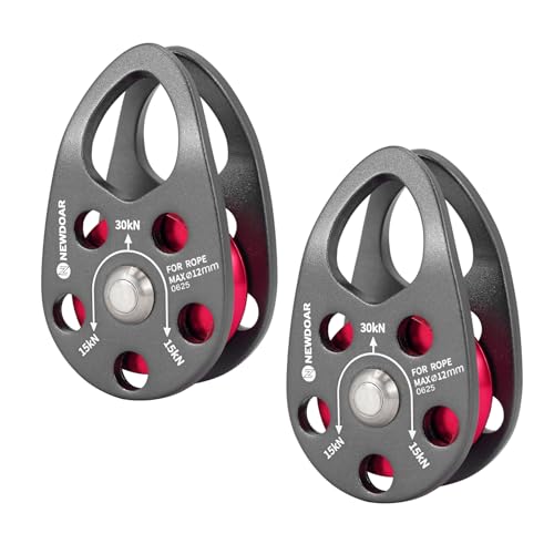 NewDoar Micro Mobile Pulley 30KN/6746lb Mobile Single Pulley Cheek Shaped for Max Rope 12mm Rope for Climbing, Rescue Lifting,Hitch Tending (Grey-Pack of 2) - color: Grey-Pack of 2