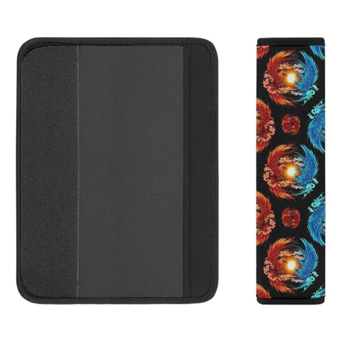 2 Pack Sun Red Blue Fire Flame Bird Phoenixes Seat Belt Shoulder Pad Breathable Shoulder Harness Cover for Child, All Vehicles, Neck and Shoulder Support - color: Pattern 500