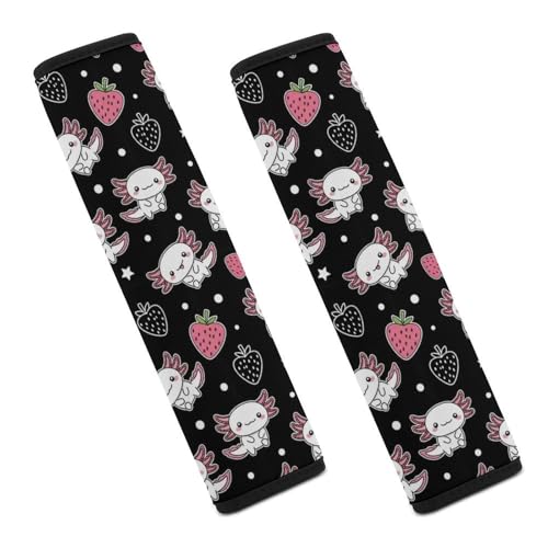 2 Pack Cute Axolotl Strawberry Funny Pink Seat Belt Cover Universal Fit Seat Belt Cushion for Kids, Stroller Pushchair High Chair, Neck and Shoulder Support - color: Pattern 584